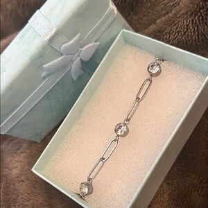 Silver Crystal Link Bracelet - non tarnish 18k gold and stainless steel